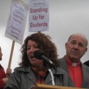 ICWJ community leaders Rabbi Laurie Coskey and Rev. Wayne Riggs shared their support for San Diego's educators.